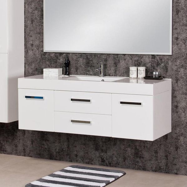 Badmöbel ARUVA Breite 140 cm, weiß glänzend, Waschtischunterschrank montiert