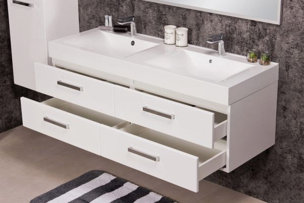 Quentis Doppelwaschplatz Aruva, Breite 140 cm, weiß, 4 Schubladen, AR1410-D-4S