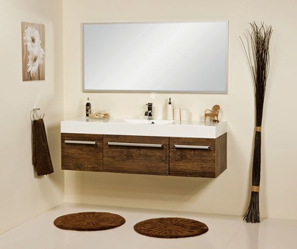 Badmöbel ZENO Breite 140 cm, Holzdekor antik, Waschtischunterschrank montiert