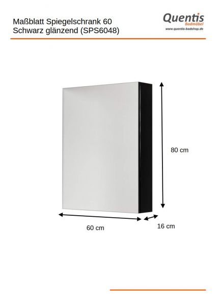 Spiegelschrank Breite 60 cm, schwarz glänzend, vormontiert