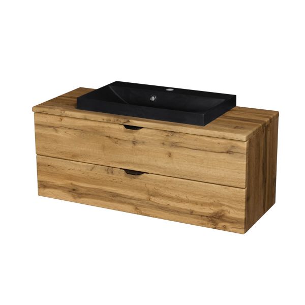 Badmöbelset VICTA 100, Eiche Natur, Waschbecken schwarz matt (Art.Nr. VIC10062-S)