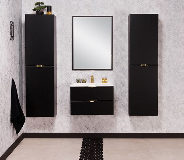 Badmöbel VICTOR 60 cm, seidenmatt schwarz, Waschtischunterbau mit 2 Schubladen (montiert)