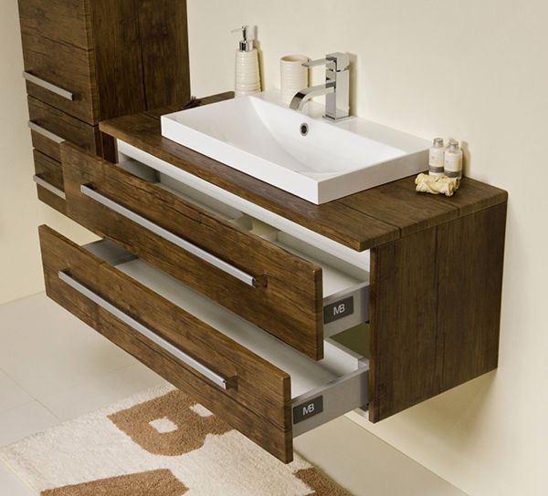 Badmöbel Susan, Breite 100 cm, Holzdekor antik, Unterschrank mit 2 Schubladen, SN1050-2S