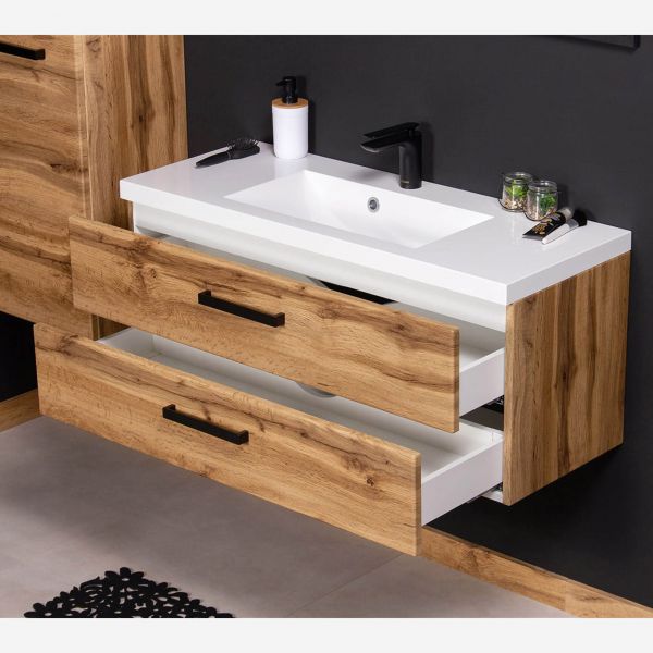 Badmöbel FOKUS LOFT 100, Eiche Natur, Waschtisch mit Unterbau, vormontiert
