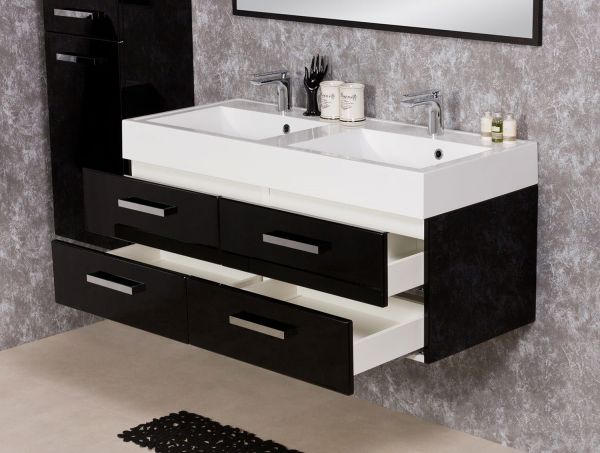 Badmöbel Aruva, Breite 120 cm, schwarz, Doppelwaschtisch mit Unterschraank (AR12484D-4)