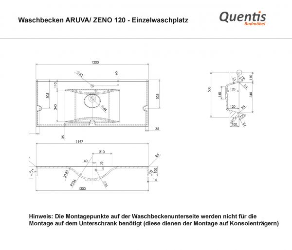 Badmöbel ARUVA Breite 120 cm, weiß glänzend, Waschtischunterschrank montiert
