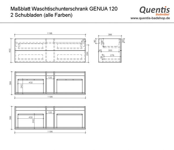Badmöbel GENUA Breite 120 cm, schwarz, 2 Schübe, Waschbeckenunterschrank montiert