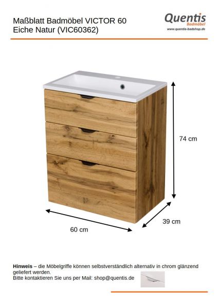 Maßblatt Badmoebel VICTOR 60, 3S (VIC60362)