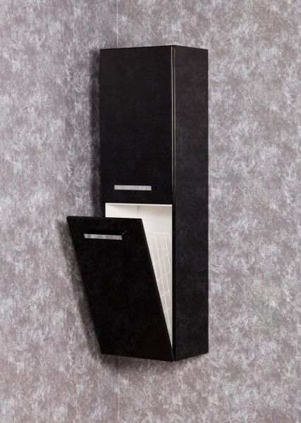 Bad-Hochschrank 40 cm inkl. Wäschekorb, schwarz glänzend, vormontiert