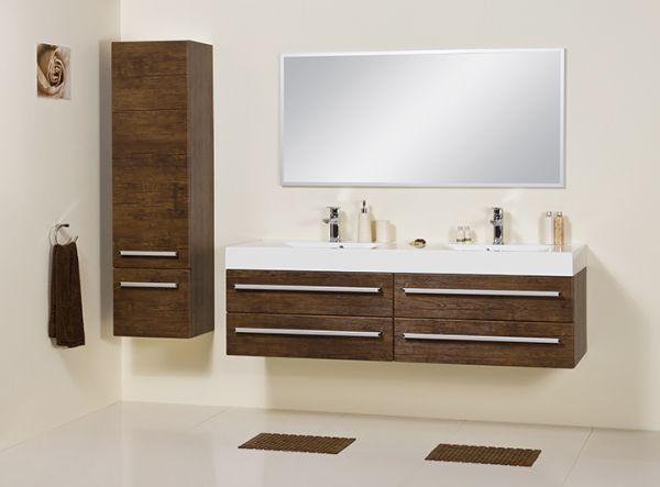 Quentis Doppelwaschplatz ZENO, Breite 160 cm, Holzdekor antik, ZE1650-D-4S