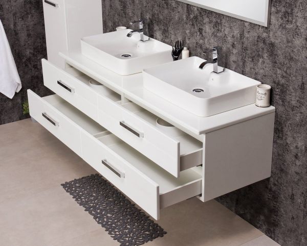 Quentis Doppelwaschplatz Aruva, Breite 160 cm, weiß (AR1610-B-LUNA)