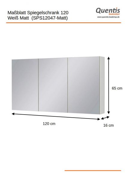Spiegelschrank Breite 120 cm, weiß matt, montiert