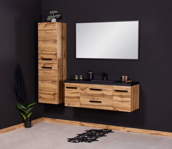 Quentis Badmoebel Fokus Loft 120 cm Eiche Natur Waschbecken schwarz matt FKSN12062S