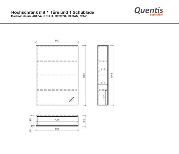 Maßblatt Spiegelschrank 60