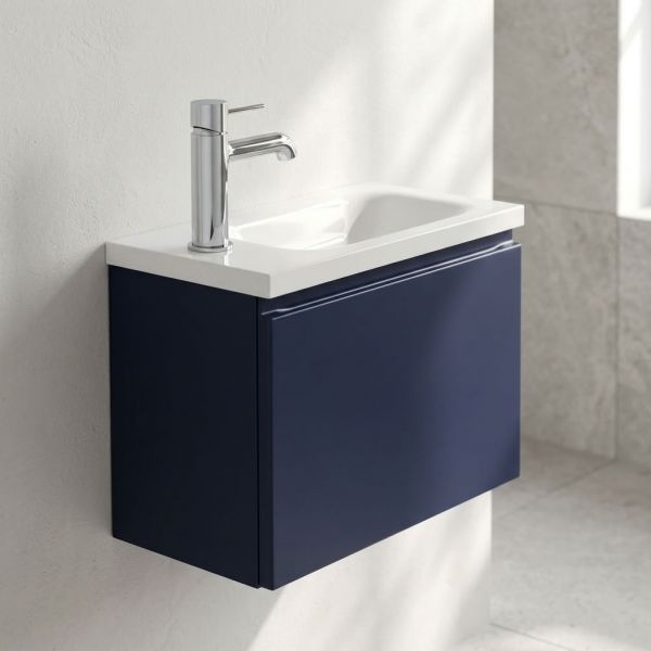 Badmöbel FAROS 50 cm, blau matt, Gäste-WC Möbelset, Unterschrank montiert