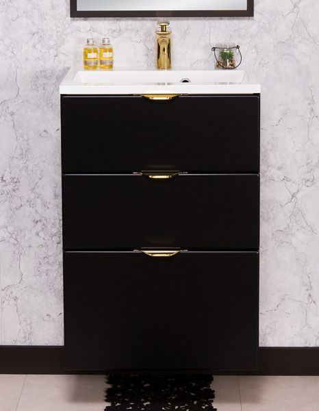 Badmöbelset VICTOR 50, 3 Schubladen, schwarz matt (VIC50348)