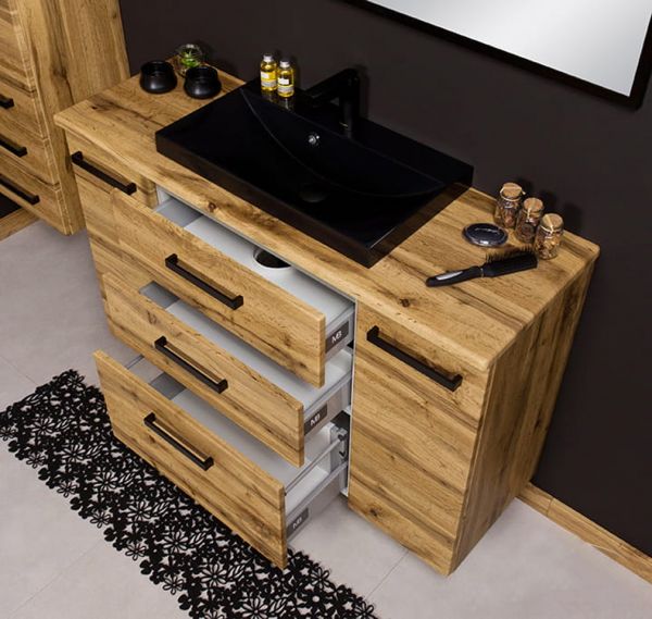 Badmöbel Susan-Loft 120 XL, Eiche Natur, Waschbecken schwarz, SN-L-1362-3S