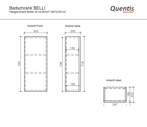 Badschrank BELLI Hängeschrank Breite 30 cm, weiß matt, vormontiert
