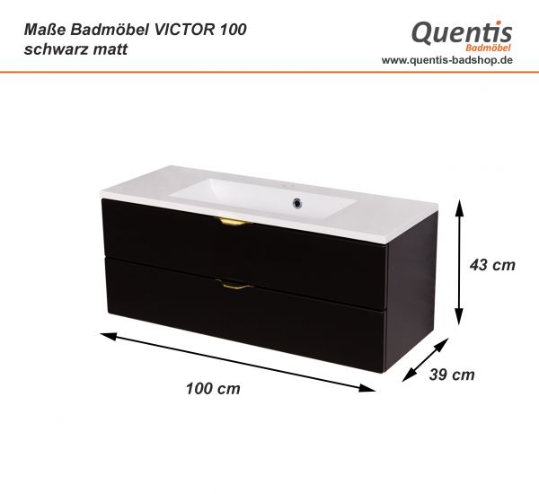 Badmöbel VICTOR 100 cm, seidenmatt schwarzt, Waschbeckenunterschrank montiert