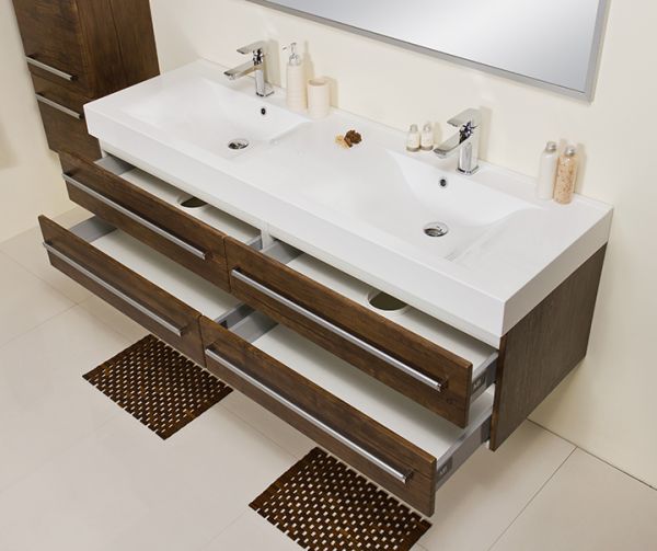 Quentis Doppelwaschplatz ZENO, Breite 160 cm, Holzdekor antik, ZE1650-D-4S