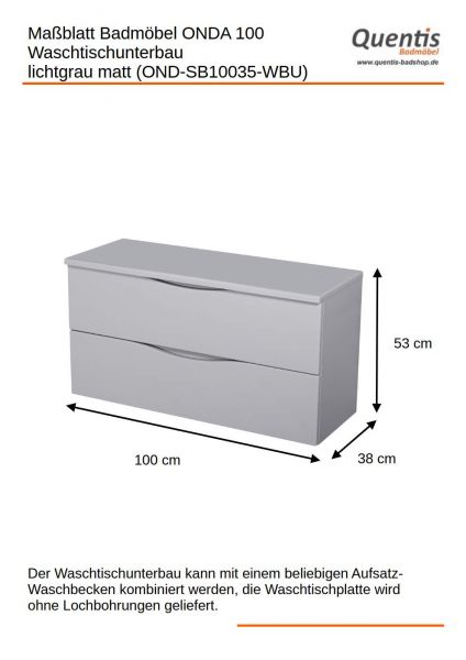 Badmöbel Onda Breite 100 Tiefe 38 cm lichtgrau matt waschtischunterbau OND-SB-U100