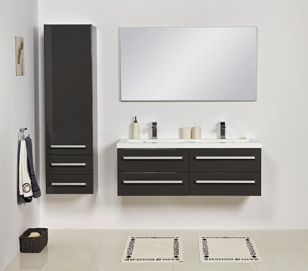 Doppelwaschplatz Genua 120, 4 Schubladen, grafitgrau glänzend