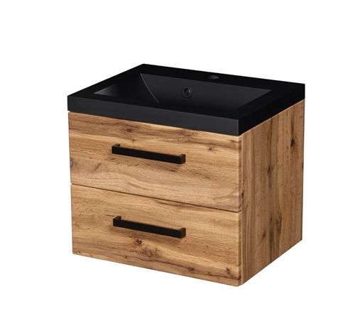 Badmöbel Fokus LOFT 50, Eiche Natur, Waschtisch schwarz matt (FKSN50262)