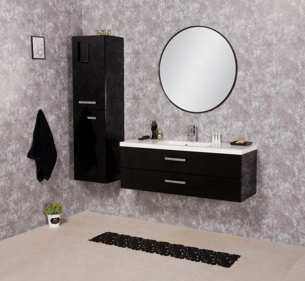 Badmöbel Genua Breite 120 cm, schwarz, 2 Schubladen (GE12048-2S)