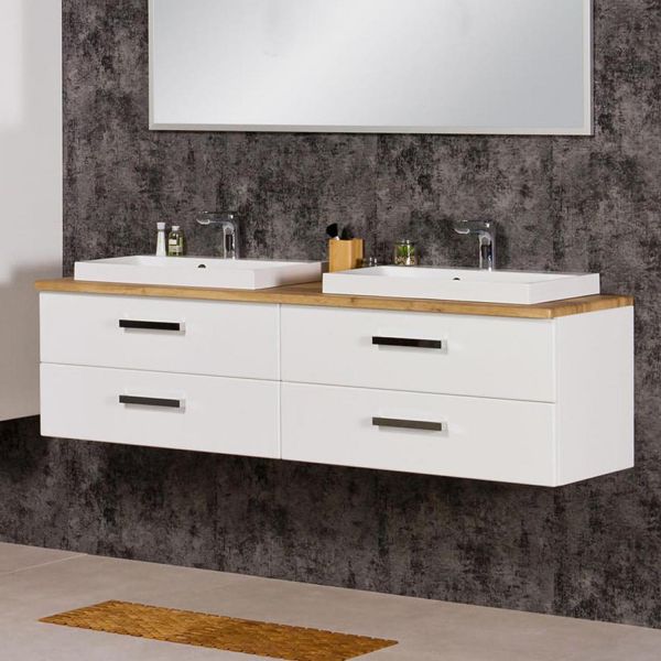 Badmöbelset SUSAN 160, Doppelwaschplatz, weiß/ eiche, montiert