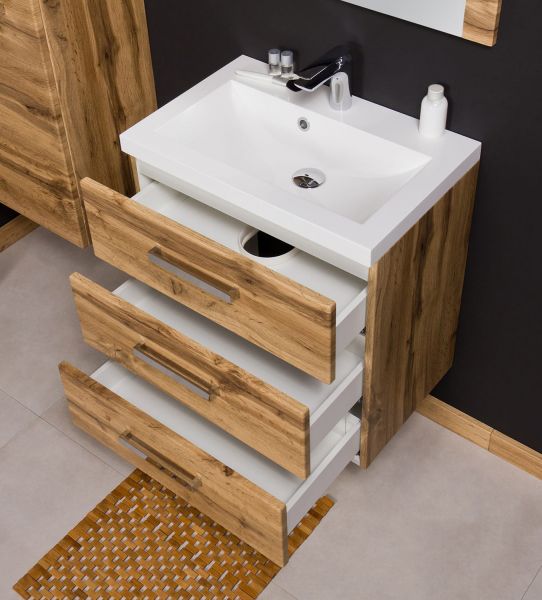 Badmöbel Genua 60, 3 Schubladen, Eiche Natur (GE6362)