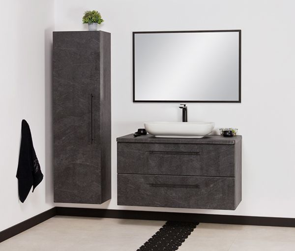 Badmöbel NOVARA 100 cm, Waschtischunterbau inkl. Aufsatzbecken schwarz, grafit