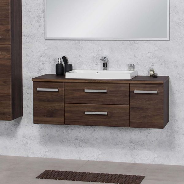 Badmöbel SUSAN 120 cm, Nussbaum, Waschtischunterschrank montiert, inkl. Waschbecken