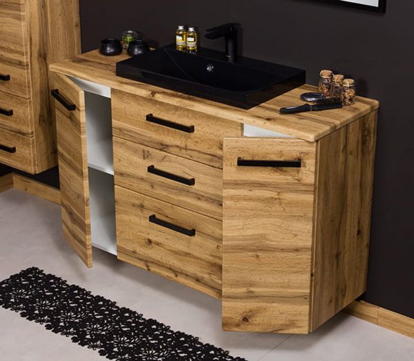 Badmöbel Susan-Loft 120 XL, Eiche Natur, Waschbecken schwarz, SN-L-1362-3S