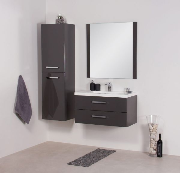 Badmöbel Genua 80, 2 Schubladen, grafitgrau glänzend
