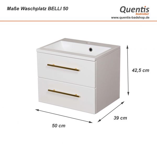 Badmöbel BELLI Breite 50 cm, weiß matt Waschbeckenunterschrank montiert