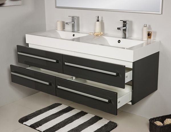 Doppelwaschplatz ARUVA 140 cm, grafitgrau (AR1456-D-4S)