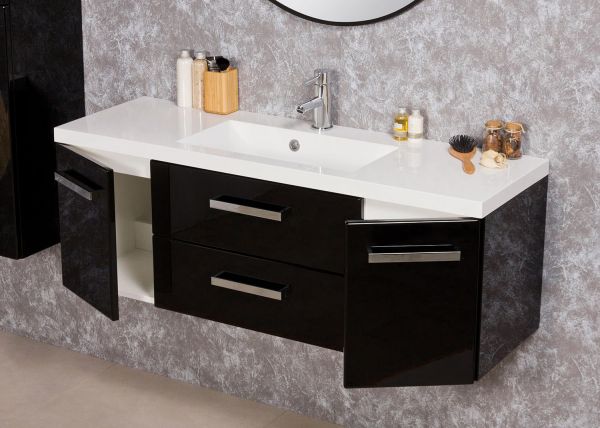 Badmöbel Genua Breite 120 cm, schwarz glänzend (GE3248-C)