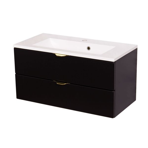 Badmöbel VICTOR 80, Waschtischunterbau mit 2 Schubladen inkl. Waschbecken, schwarz matt