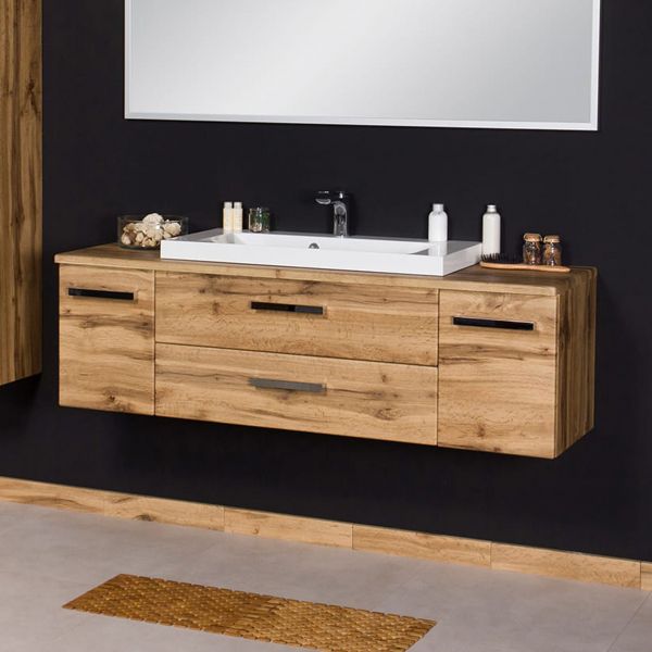 Badmöbel SUSAN Breite 140 cm, Eiche Natur, Waschtisch mit Unterschrank, vormontiert