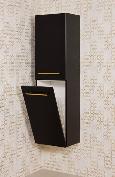Badschrank. Belli, Hochschrank, inkl. Wäschekorb, schwarz matt (BL4048-WK)