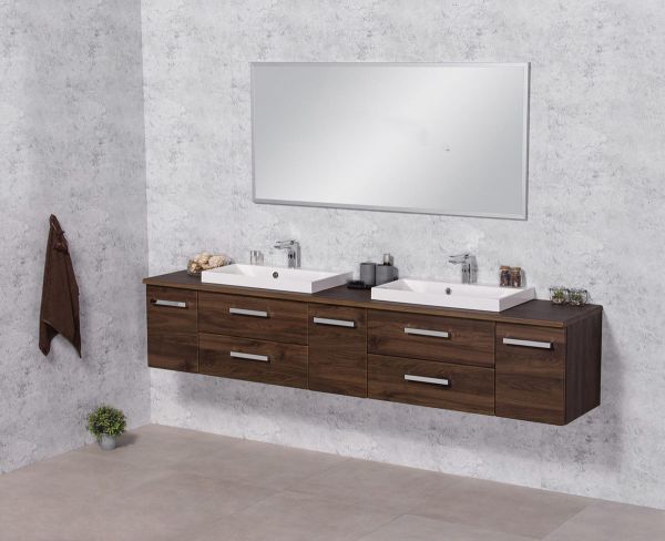 Badmöbel SUSAN Breite 210 cm, Nussbaum, Einzel- oder Doppelwaschplatz, montiert-Copy