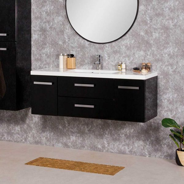 Badmöbel GENUA 120, schwarz glänzend, Waschtischunterschrank montiert, inkl. Waschbecken