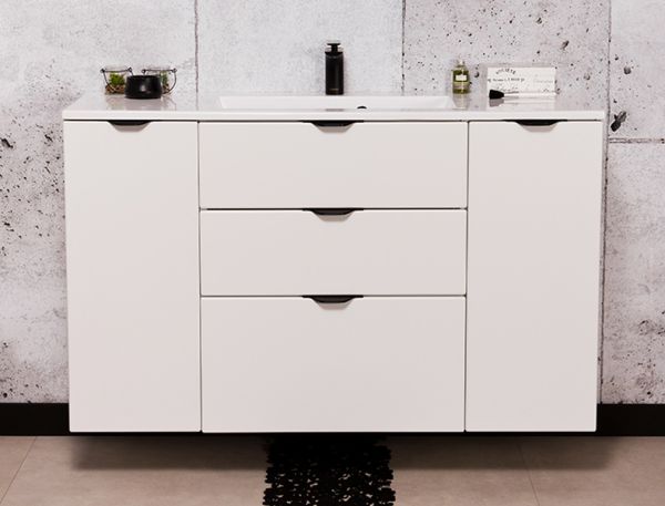 Badmöbel VICTOR 120 cm, Waschtischunterbau mit 3 Schubladen inkl. Waschtisch, weiß matt