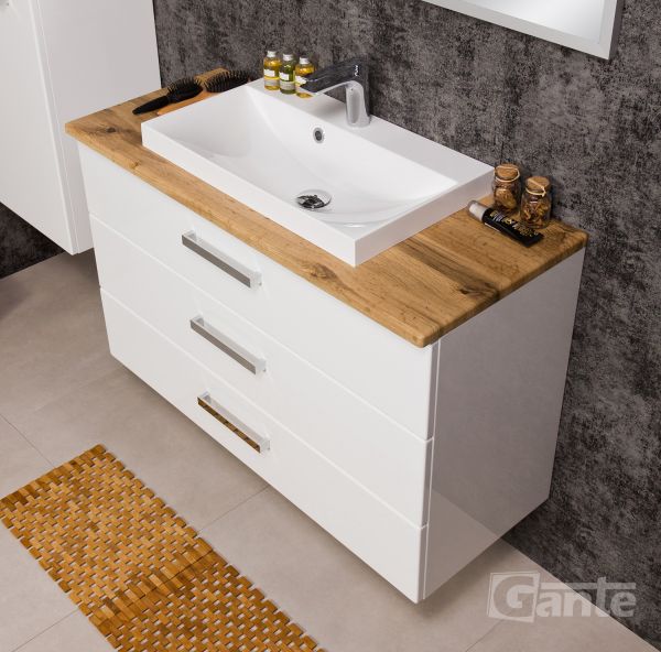 Quentis Badmöbel Susan, Breite 100 cm, weiß-eiche, Waschbeckenunterschrank 3S (SN1047NE3S)