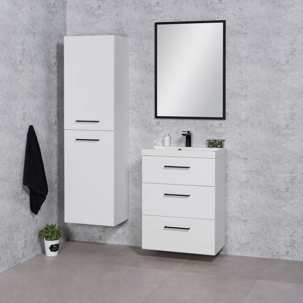 Badschrank DOMINO weiß matt Breite 45 cm 2 Türen, vormontiert DOMHSB