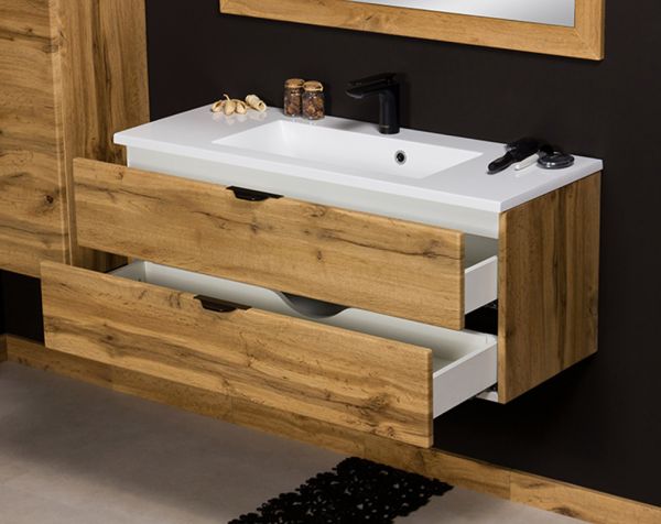 Badmöbel VICTOR 100 cm, Waschtischunterbau mit 2 Schubladen, Waschtisch, Eiche Natur (VIC10262)