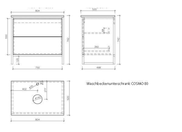Badmöbel COSMO 80 cm, bodenstehend, weiß/ schwarz, Aufsatzbecken weiß
