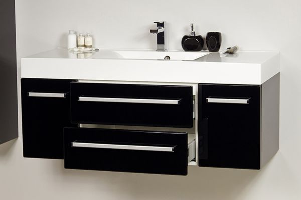 Badmöbel Aruva, Breite 120 cm, schwarz glänzend, AR1248-E-2S