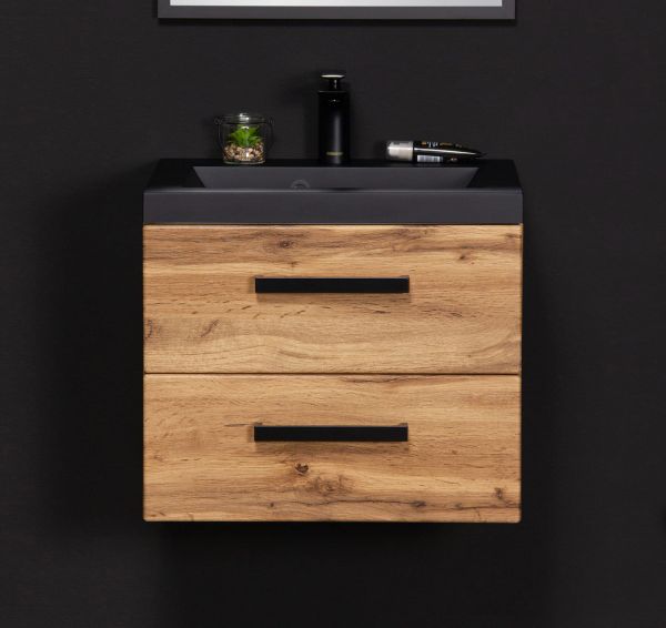 Badmöbel Fokus LOFT 50, Eiche Natur, Waschtisch schwarz matt (FKSN50262)