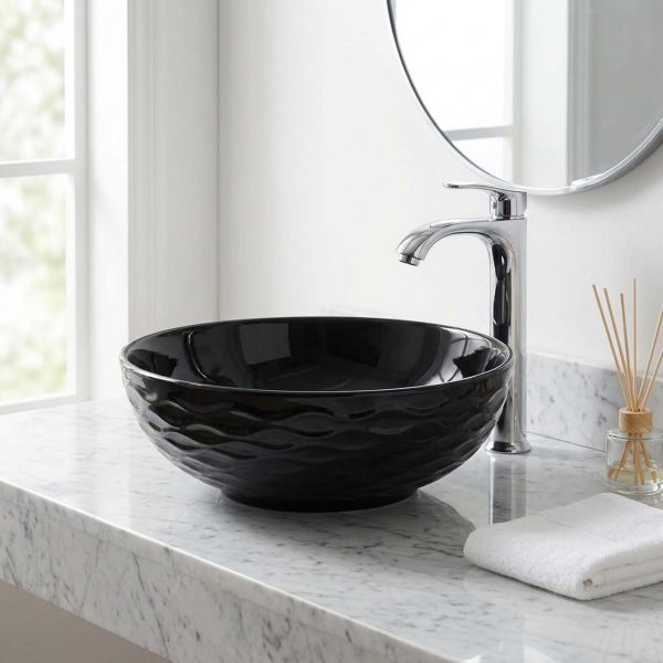 Aufsatz-Waschbecken WAVE 42, Keramik, schwarz